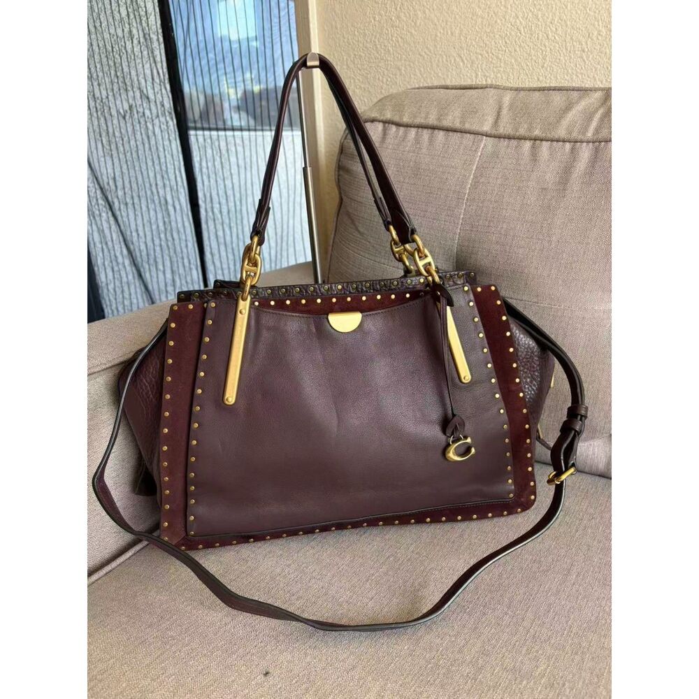 $550 COACH 35617 Border Rivets Leather Dreamer 36 Satchel Crossbody Bag OXBLOOD